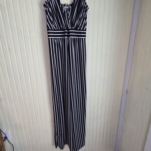 Wrapper‎ Jumpsuit Womens Large Black Striped Sleeveless V Neck Jersey Wide Leg